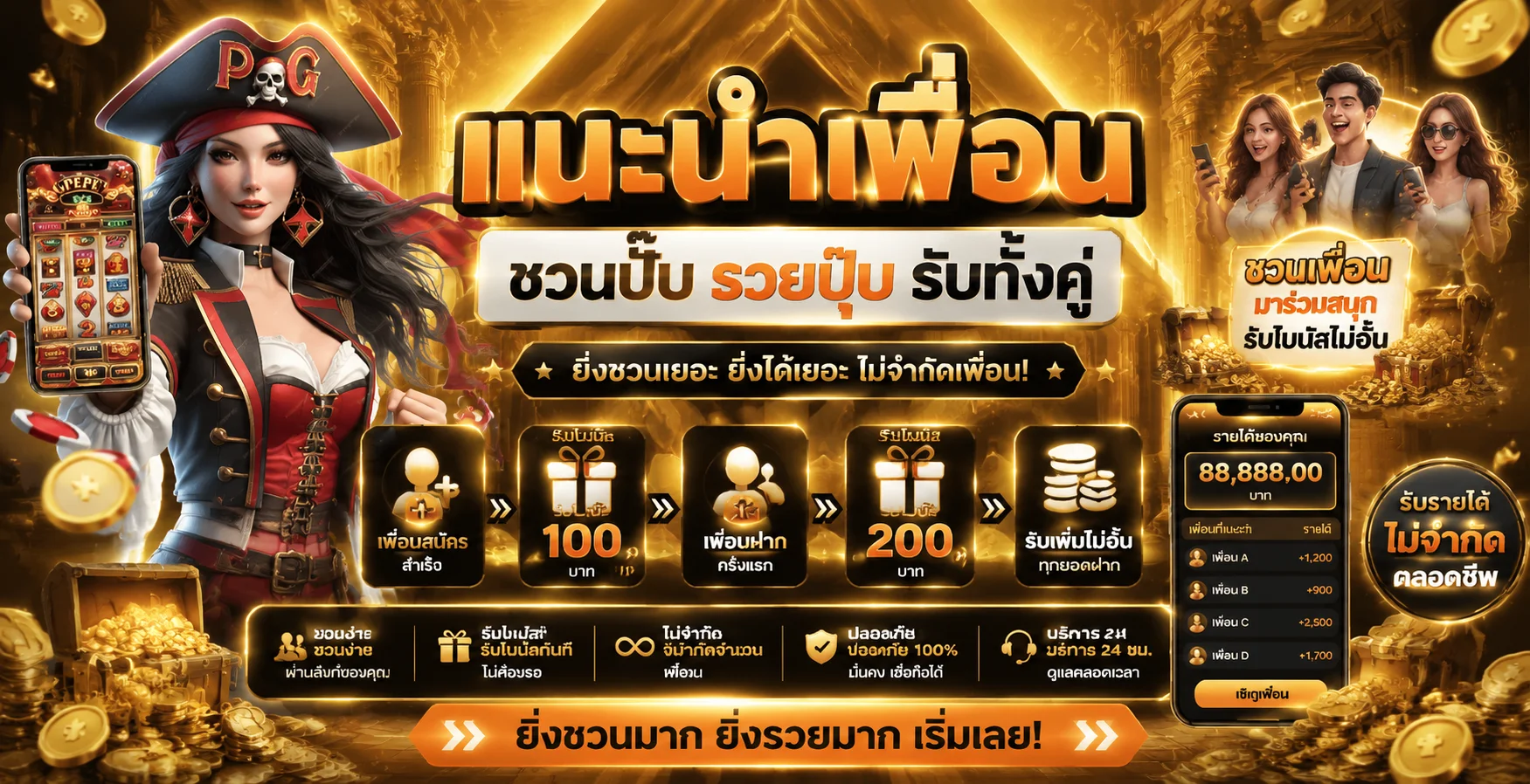 โปรแนะนำเพื่อน LAZYWIN888 รับค่าคอมมิชชั่นตลอดชีพ